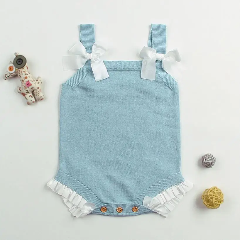 Baby Girl Boy Romper Clothes Sleeveless Bowknot Lace Romper Summer Newborn Jumpsuit Baby Romper Set 18Aug15