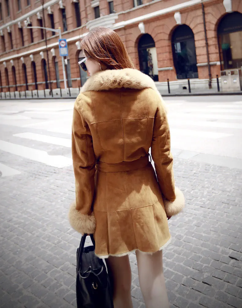 Новейшие зимние женские пальто из овчины, высокое качество, искусственный мех, чистый цвет, Лисий воротник, застежка-молния, мех, большие размеры, тонкий M190619