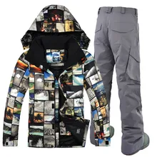 GSOU Снежный мужской горнолыжный костюм куртка брюки супер теплый ветрозащитный Водонепроницаемый Открытый Спортивная одежда Мужская одежда брюки зимний костюм