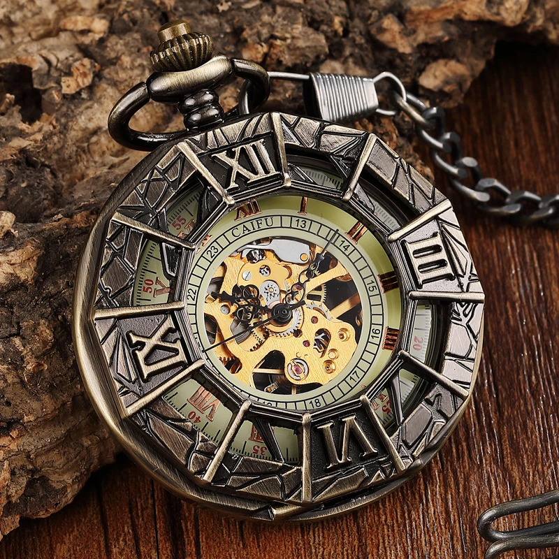 Уникальный бронзовый Человек-паук полые стимпанк Для мужчин карманные часы механический скелет Дизайн FOB цепи карманные часы relojes де bolsillo