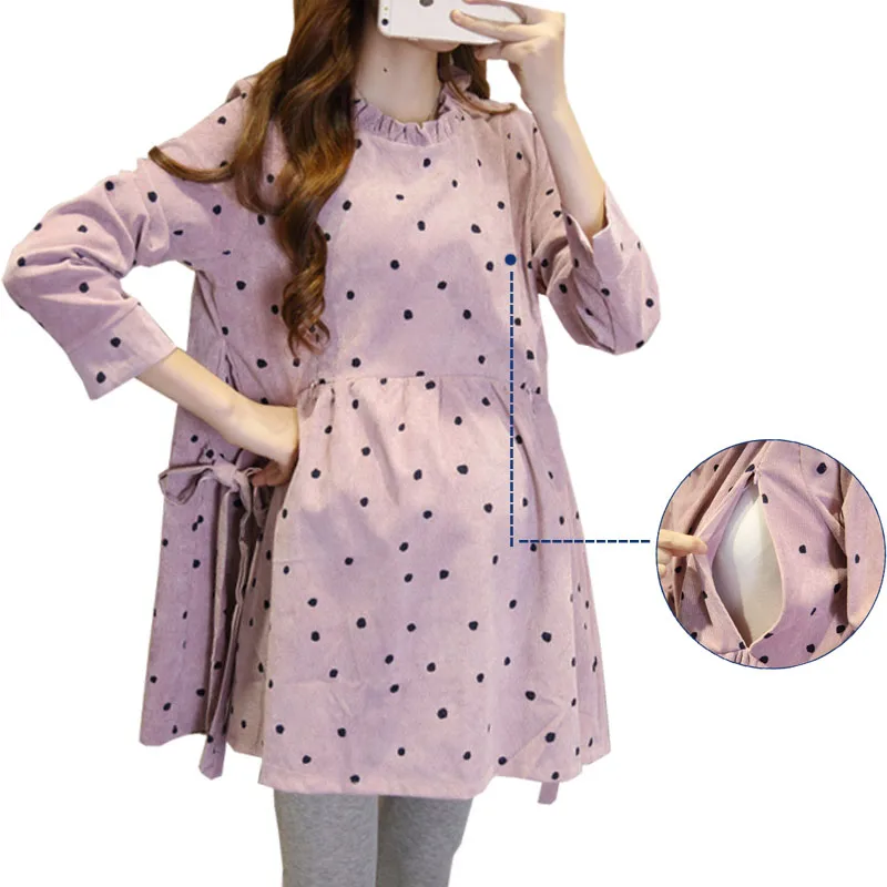 

New Arrivals Blouses For Pregnant Women Cotton Corduroy Shirt Women Breastfeeding Nursing Tops Maternity Wear for Office