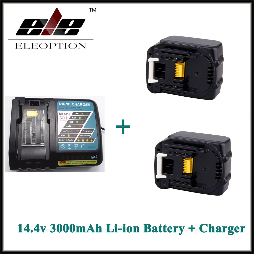 

Eleoption 3000mAh 3.0Ah 14.4V Li-ion 2 PCS Rechargeable battery for Makita BL1415 BL1430 BL1440 + Charger