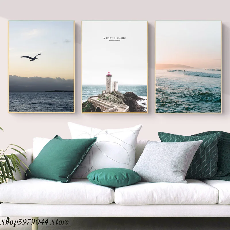 

Nordic Decoration Ocean Canvas Landscape Painting Wall Art Seagull Poster And Prints Canvas Pictures For Living Room Unframed