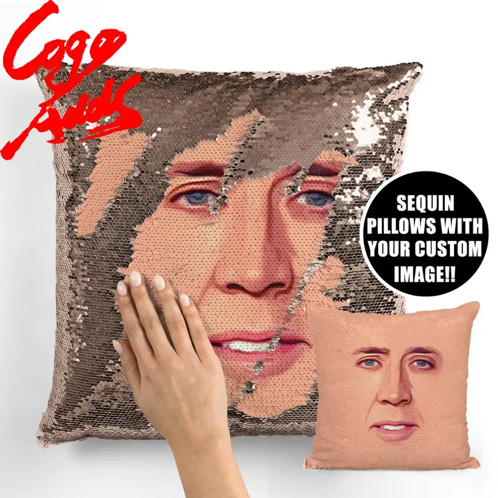 Pillow Two color pillow Mermaid Pillow Cover Fift for her Sequin Pillowcase Magic Pillow Regalo di Natale Federa Gift for him Cuscino Nicolas Cage face Sequin pillow 