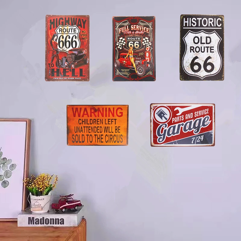 Shabby chic Metal Tin signs Route 666 Pin-up Art Posters Home Decor Restaurant Coffee Cafe Wall Plaques