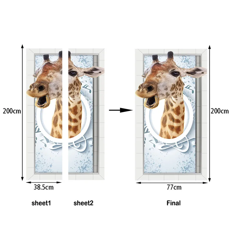 3D наклейка на дверь с изображением головы жирафа, самоклеящаяся наклейка для украшения двери DIY, настенная самоклеящаяся наклейка для домашнего декора, дверная Фреска для спальни