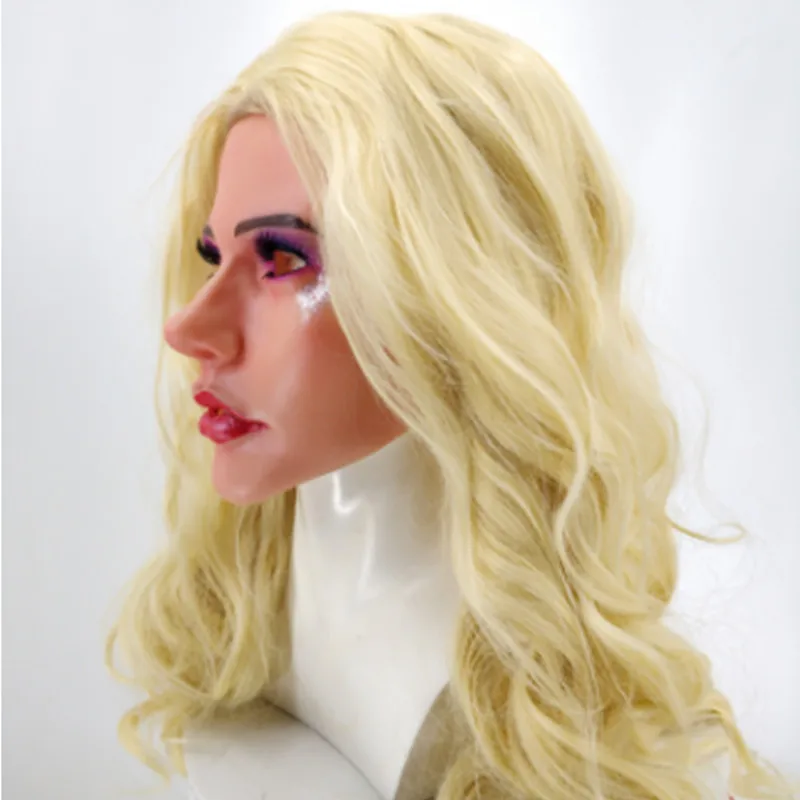 Новинка, настоящая силиконовая Красивая маска для настоящей женщины, парик блонд для трансвеститов, карнавальный костюм, вечерние аксессуары, реквизит