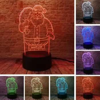 

New Cartoon Santa Claus 3D Visual Led 7 Colors Change Sleeping Nightlight USB Touch Table Illusion Mood Bedroom Dimming Gifts