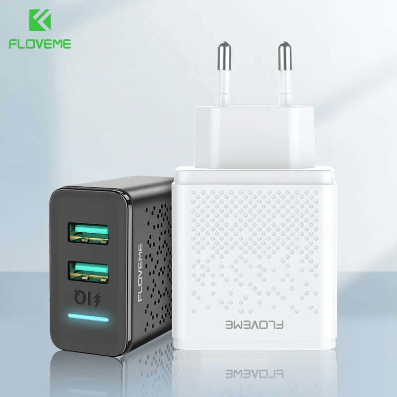 

FLOVEME Dual USB Charger LED 2.4A Fast Charging Adapter EU Plug Travel Wall Chargers for iPhone Xiaomi Phone Chargers