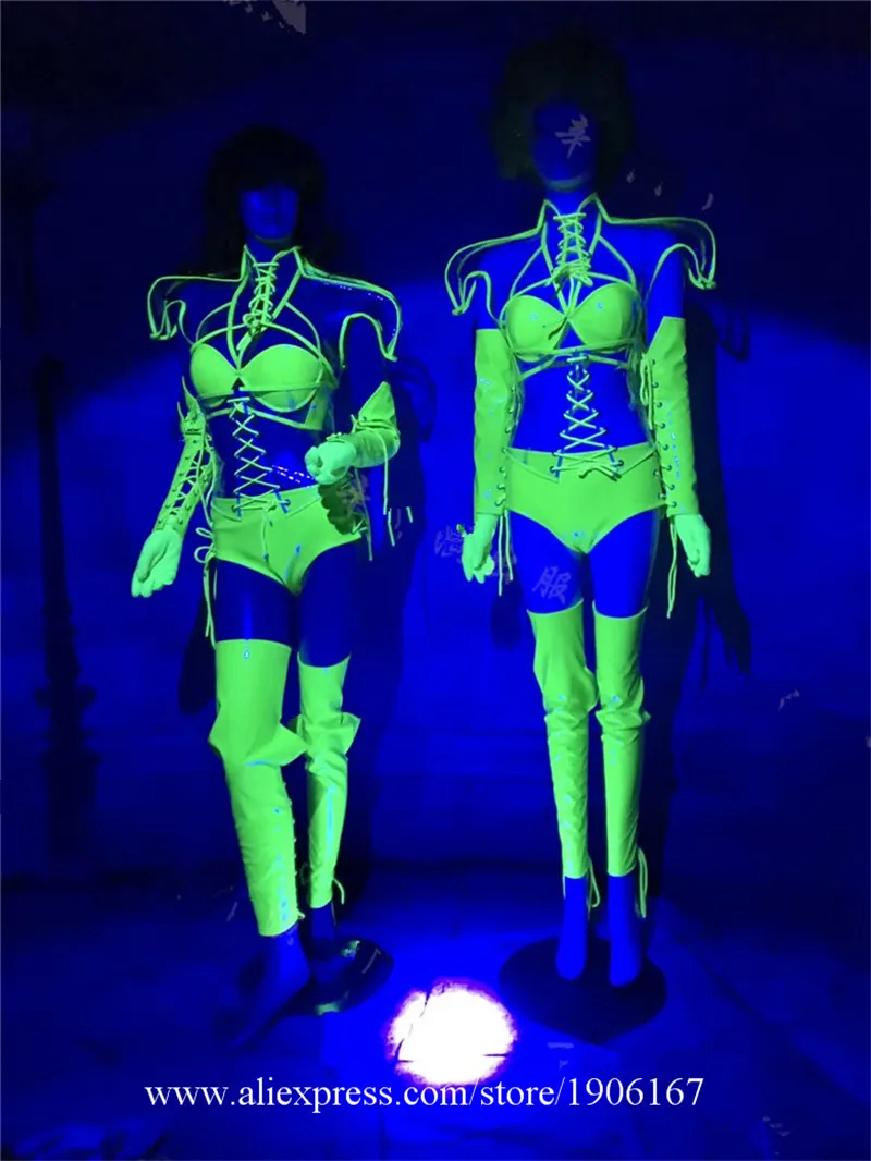 Modern holiday party opening female songs combined to play gogo fluorescent warrior bikini dance stage costumes3