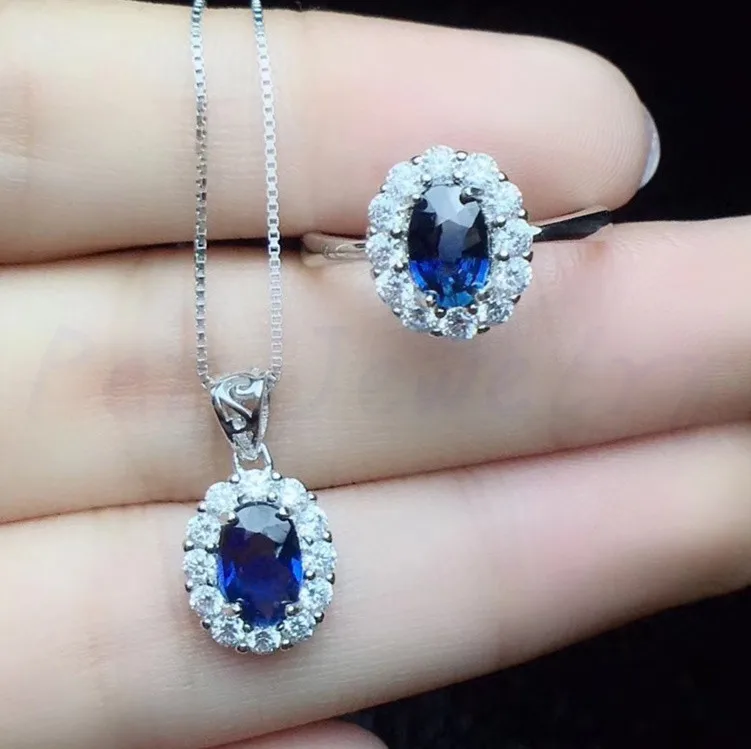 Sapphire jewelry set Free shipping Natural real sapphire 1pc ring,1pc