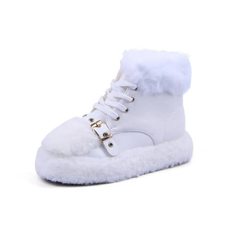 

Booties female 2018 winter new wild lamb fur shoes plus velvet cotton boots muffin thick snow boots tide