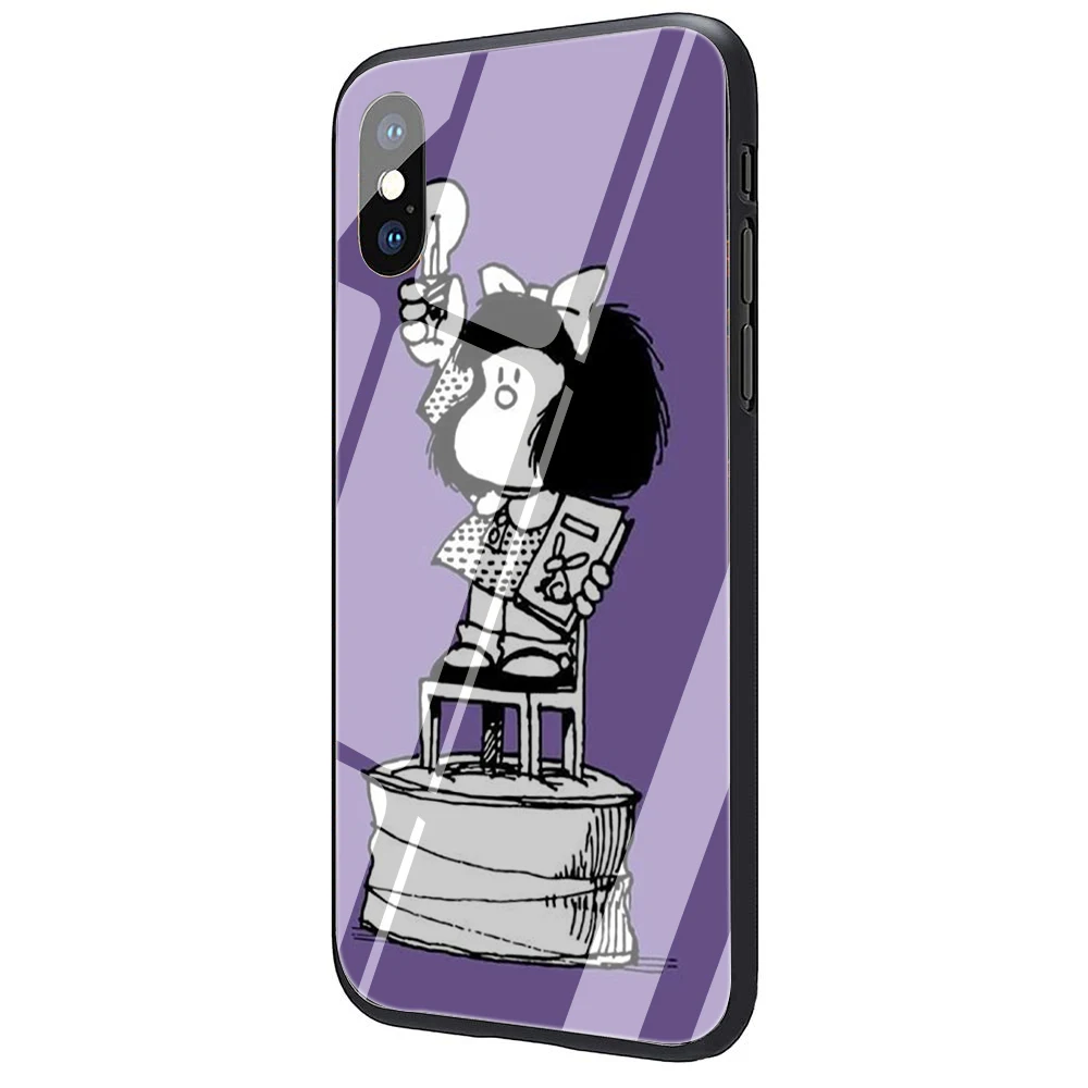 Mafalda закаленное стекло ТПУ черный чехол для iPhone 5 5S 6 6s 7 8 plus X XR XS 11 pro Max - Цвет: G6