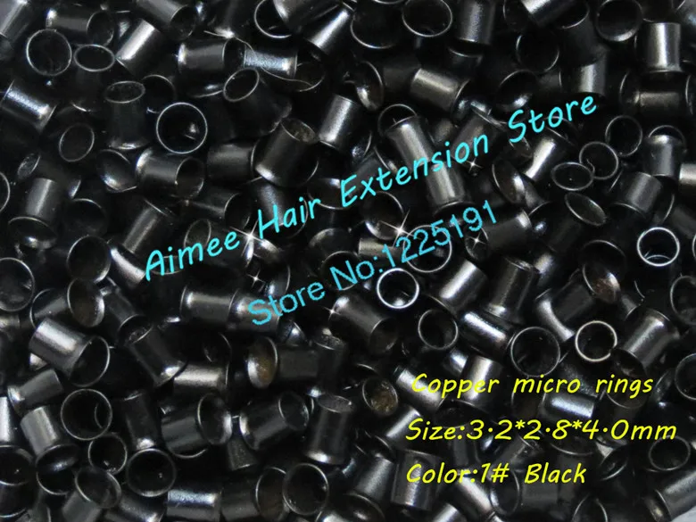 Pacote de Cobre Talão para i Ponta da Extensão do Cabelo Preto Unidades – Queimado Anel Facilmente Bloqueia Tubo Cobre Micro Link 3.2*2.8*4.0mm 1 1000