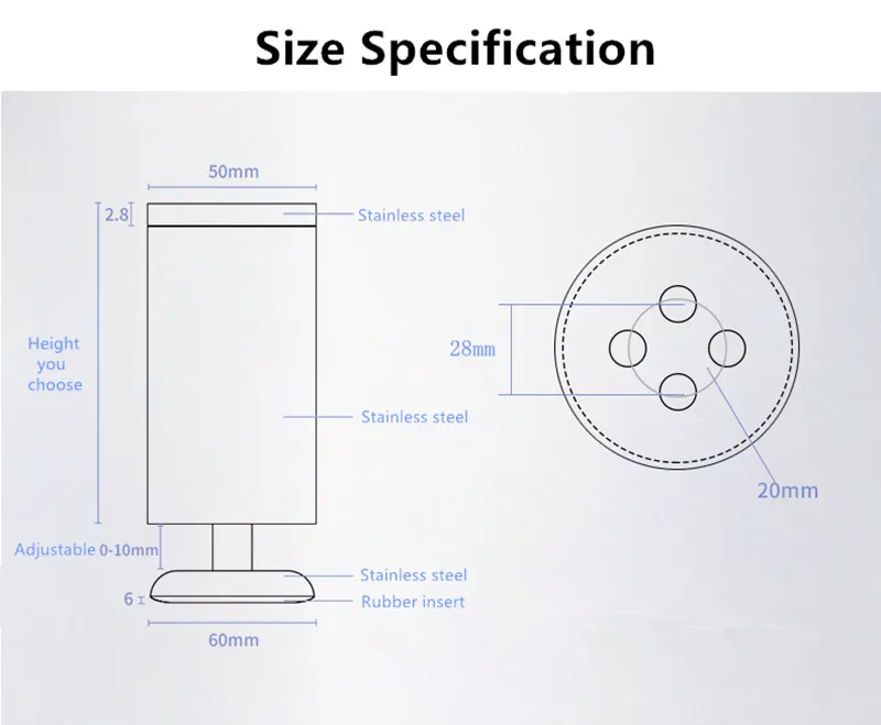 6-40 см регулируемая высота мебельные ножки сделаны из нержавеющей стали подшипник 200 кг поддержка для стола диван кровать кухонный шкаф
