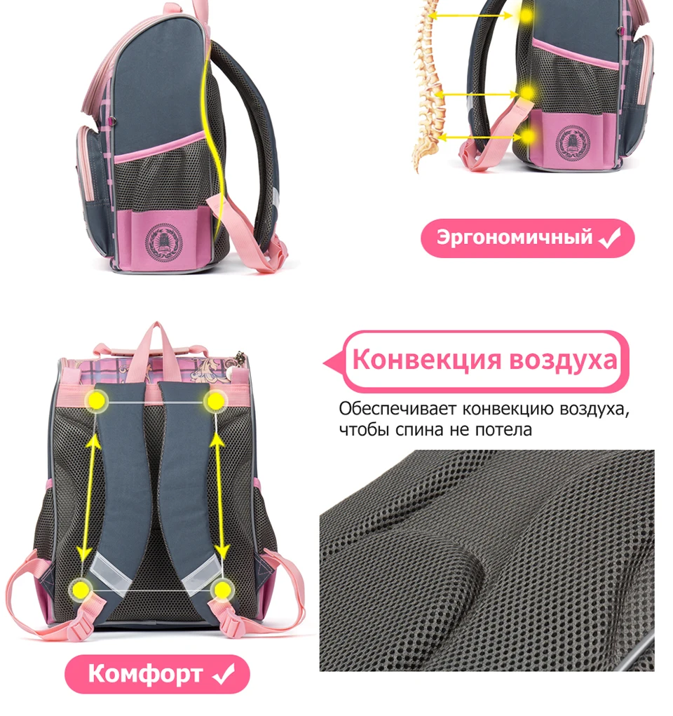 GRIZZLY новые детские Мультяшные школьные сумки для детей, многофункциональные ортопедические рюкзаки для девочек 1-4 класса