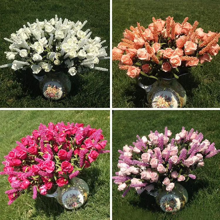 

Bridal 9 Heads Lavender Rose Artificial Peony Silk Flowers Bouquet Party Home