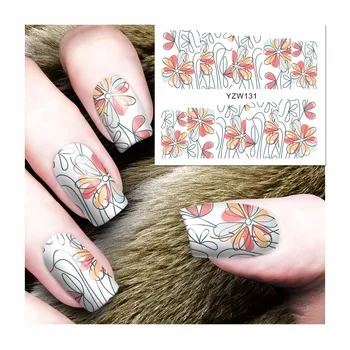YZWLE 1 Sheet Watermark Nail Stickers Flower Pattern Nail Art Water Transfer Sticker Decals Nails Wraps Decor 131