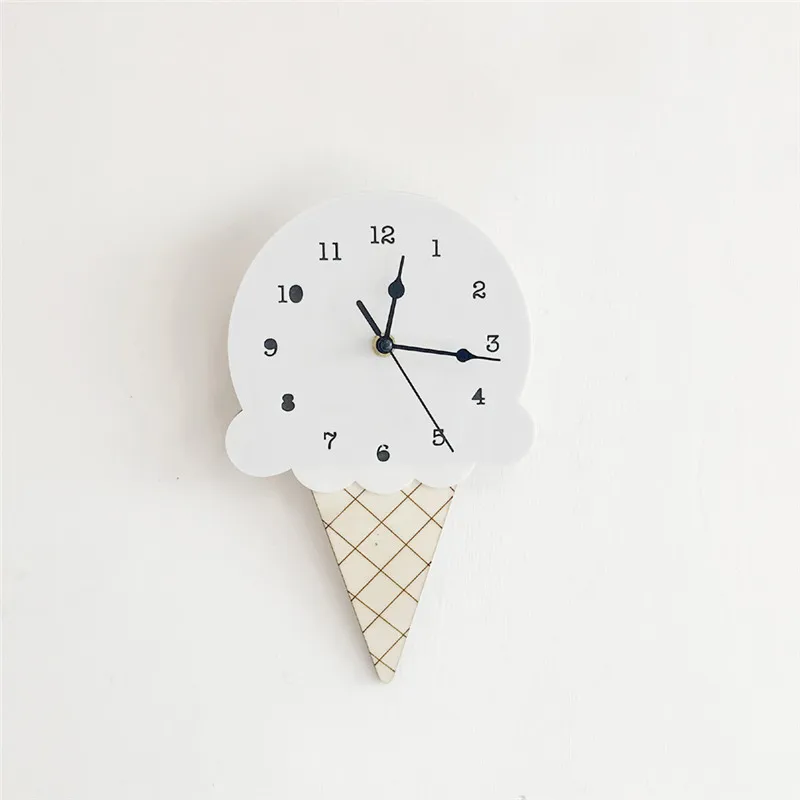 Cute Wall Clock Hanging Wooden Ice Cream Clock Toys Model Baby Kids