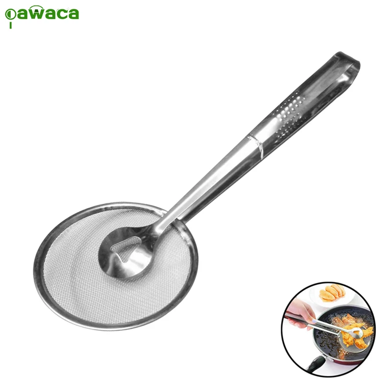 

1pcs Kitchen Tong Multi-functional Stainless Steel Food Oil Strainer Filter Mesh Fried Spoon with Clip Cooking Tools Gadgets