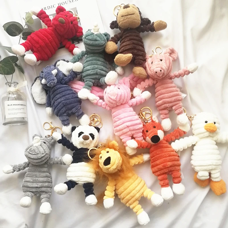 

Candice guo! cute plush toy stripe elephant lion fox rabbit pig panda chicken monkey soft doll key ring birthday gift 1pc