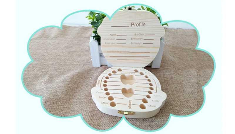 English Version Woorden Kids Baby Milk Tooth Box Organizer Girl Boy Teeth Collection Wood Storage Box Toys (5)