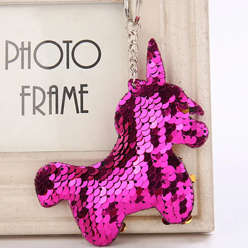 Sequin Unicorn Keychain Glitter Keyring Bags Pendant Charms Decoration Car Key Ring Phone Accessories Kids Party Gifts 6C1232