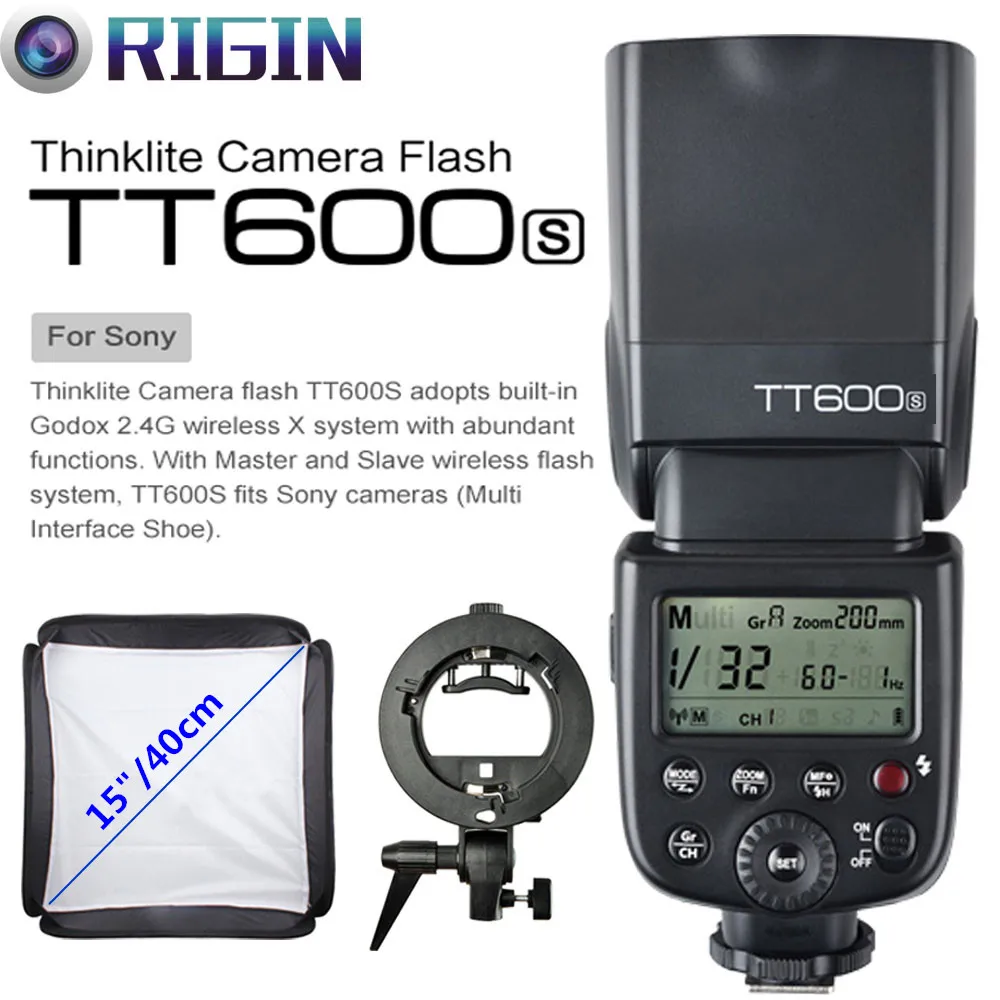 

Godox TT600S GN60 HSS 1/8000s Camera Flash Speedlite 2.4G Wireless X System+Godox S-Type Bracket+Softbox Kit For Sony