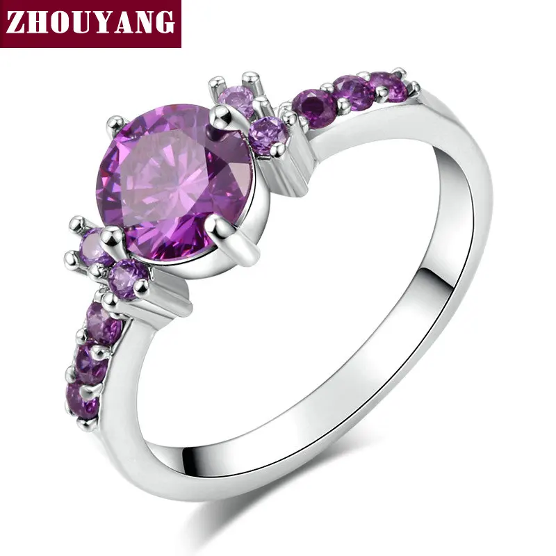 

Silver Color Fashion Elegant Purple Crystal Wedding & Engagement For Women As Promise Gift ZYR492