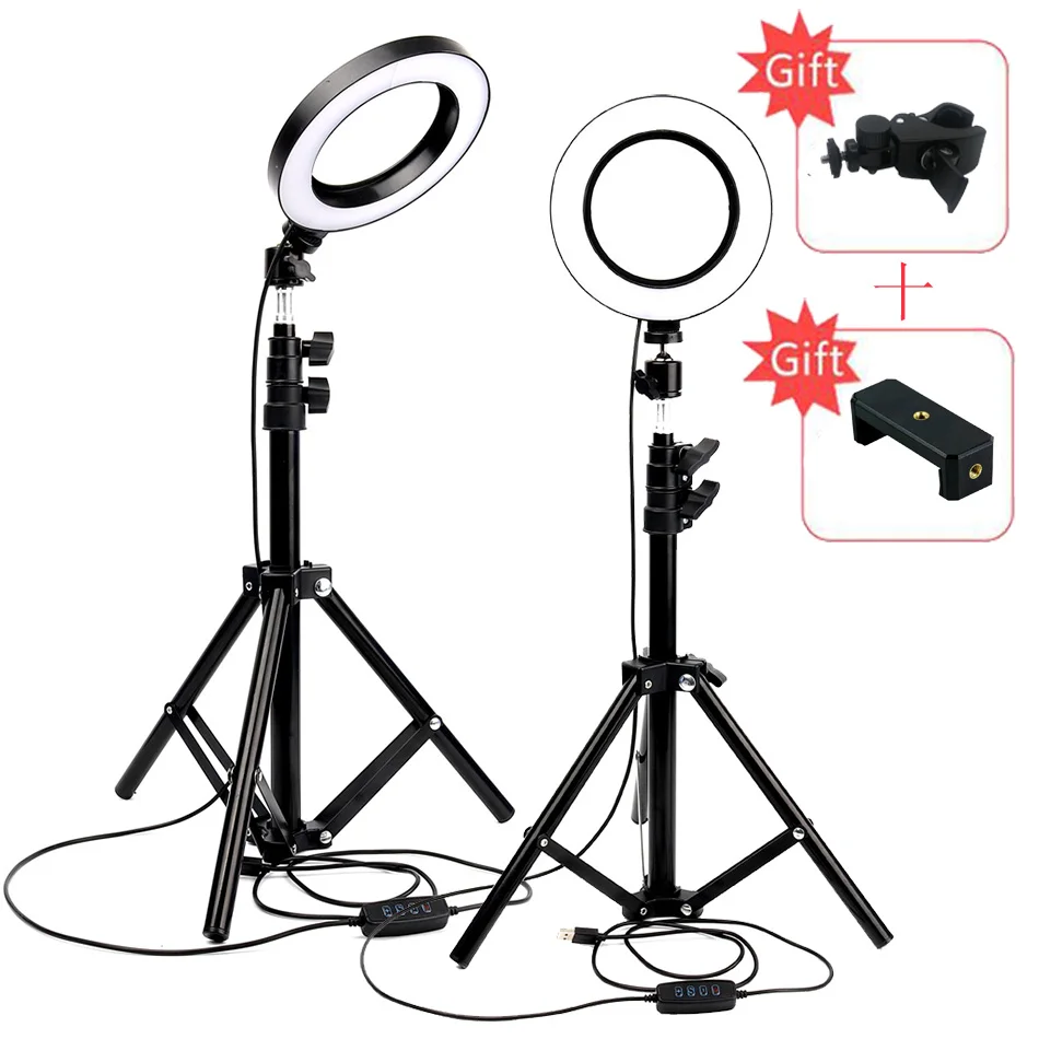 

LED Ring Light 6" 16cm LEDs Selfie Ring Lamp Photographic Lighting With Tripod Phone Holder For Canon Youtube Video Live Makeup