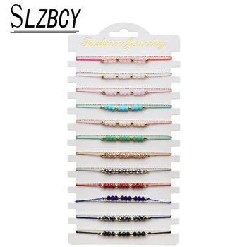 

SLZBCY 12pcs/Set Women Crystal Beads Bracelets&Bangles Handmade Adjustable Braided Bracelet Female Wristband Charms Jewelry