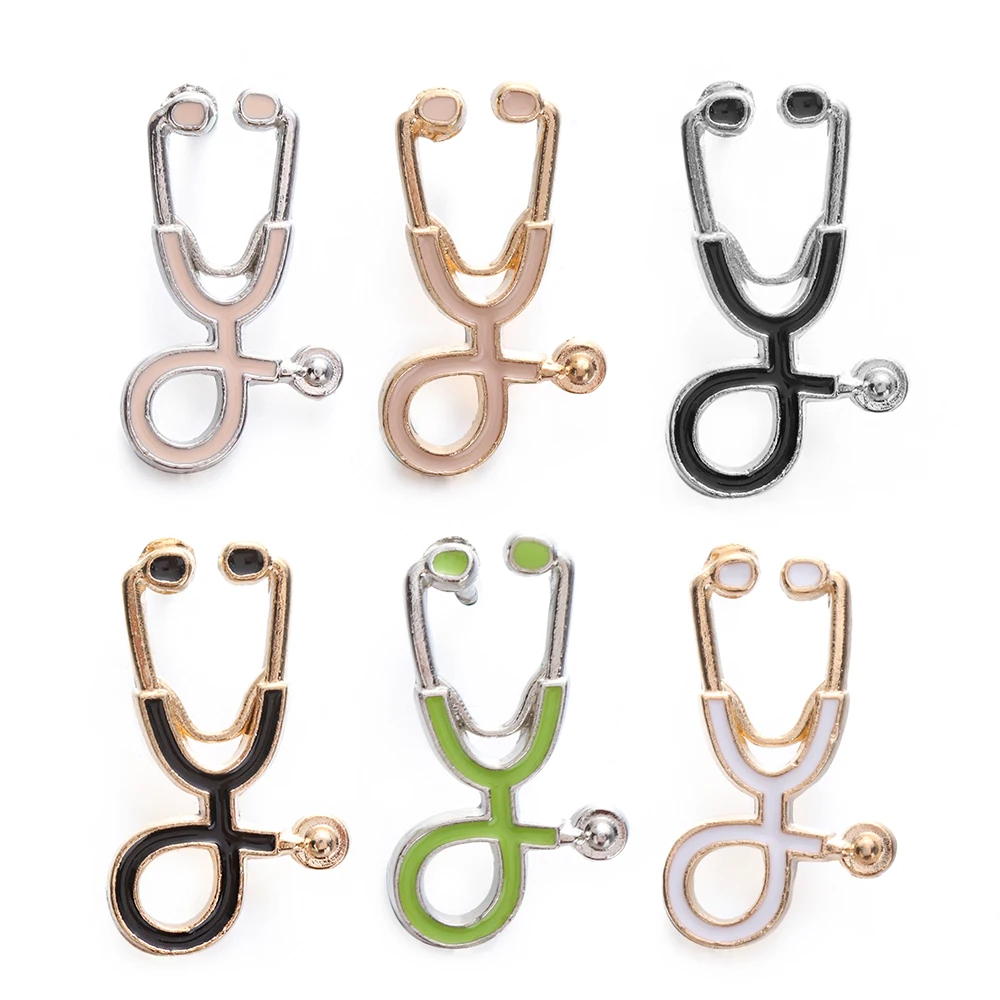 

1 Pcs Stethoscope Brooch Pins Gold Silver Black Collar Corsage Gift for Doctors Nurse Physicians Medical Student Graduation