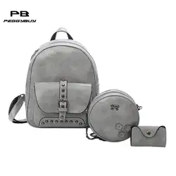 3 шт./компл. рюкзак с заклепками женский модный брендовые школьные сумки для девочек-подростков сумка на плечо из искусственной кожи