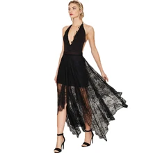 Летняя Европейская богемная длинная Асимметричная стандартная юбка Элегантная черная кружевная юбка с высокой талией женские юбки