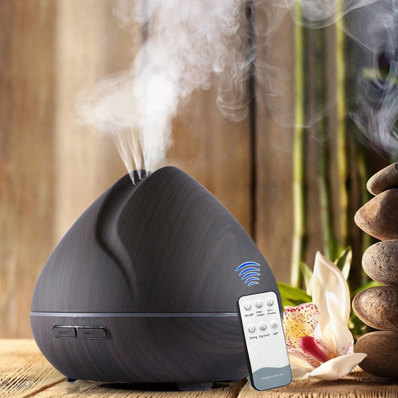 

550ML Air Humidifier Ultrasonic Aromatherapy Essential Oil Diffuser With Wood Grain 7 Changing Color LED Lights For Home Office