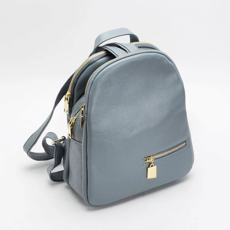

Guaranteed 100% Genuine Leather Women Backpack Blue Multi Pocket High Quality Real Leather Black Backpacks For Girls Travel Bag