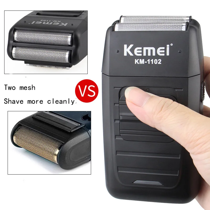 Kemei KM-1102 Аккумуляторная Беспроводная Бритва для мужчин с двумя лезвиями, возвратно-поступательная Бритва для бороды, многофункциональный триммер для ухода за лицом