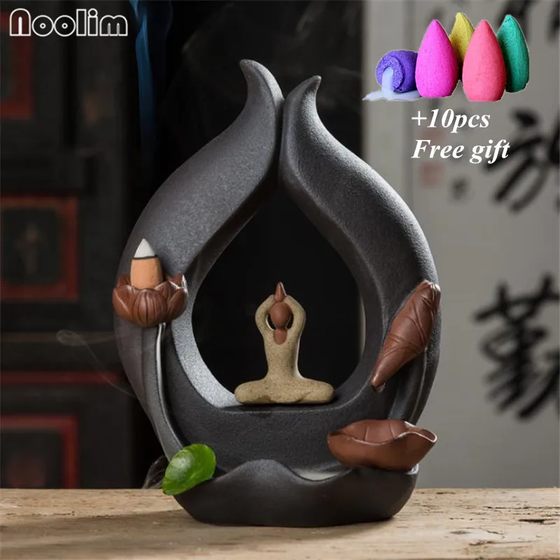 

Ceramic Zen Buddha Lotus Smoke Backflow Incense Burner Creative Water Dripping Censer Home Office Decor Waterfall Incense Holder