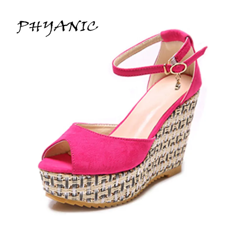 

PHYANIC New Fashion Summer Wedges Sandals Female Platform Shoes Belt Buckle Open Toe High-heeled Party Shoes Black Wholesale