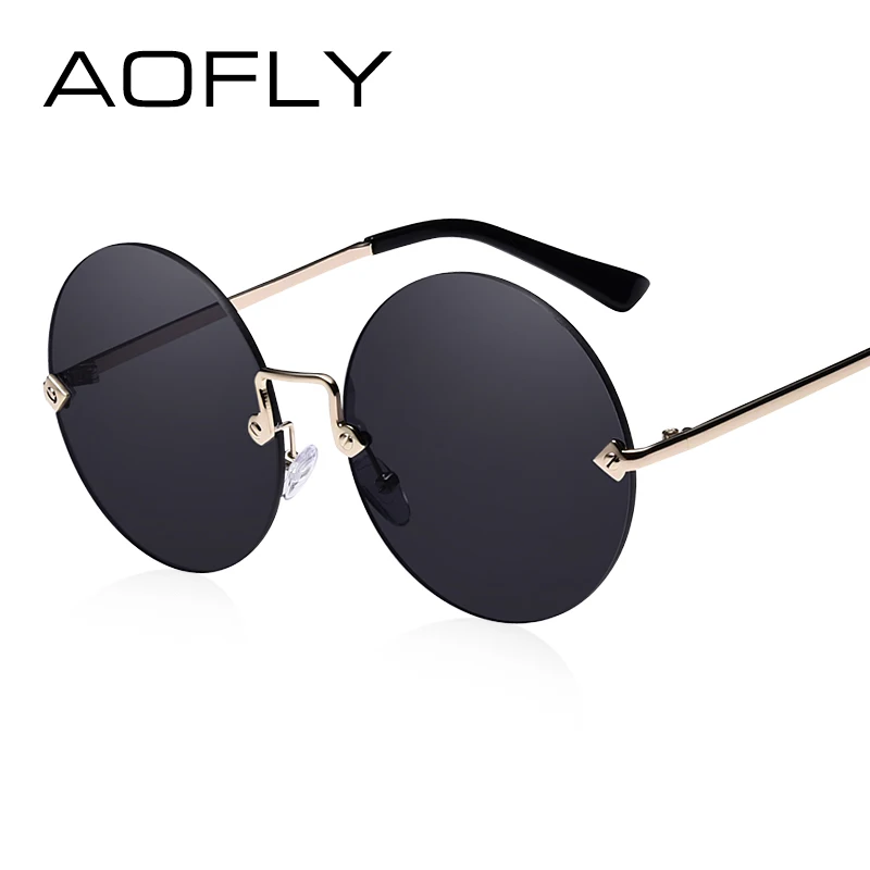 Goede AOFLY Ronde Randloze Zonnebril Vrouwen Vintage Zonnebril Vrouwen Vrouwelijke Merk Ontwerp Mirrored Lens UV400 Bril lunette de soleil