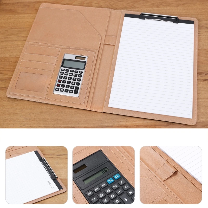 

A4 Leather Conference File Folder for Documents Manager Organizer with Calculator