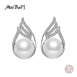 [Meibapj] бренд Высокое качество 10-11 мм естественный пресноводный жемчуг серьги для Для женщин 925 silver pearl Серьги-гвоздики Для женщин ювелирные