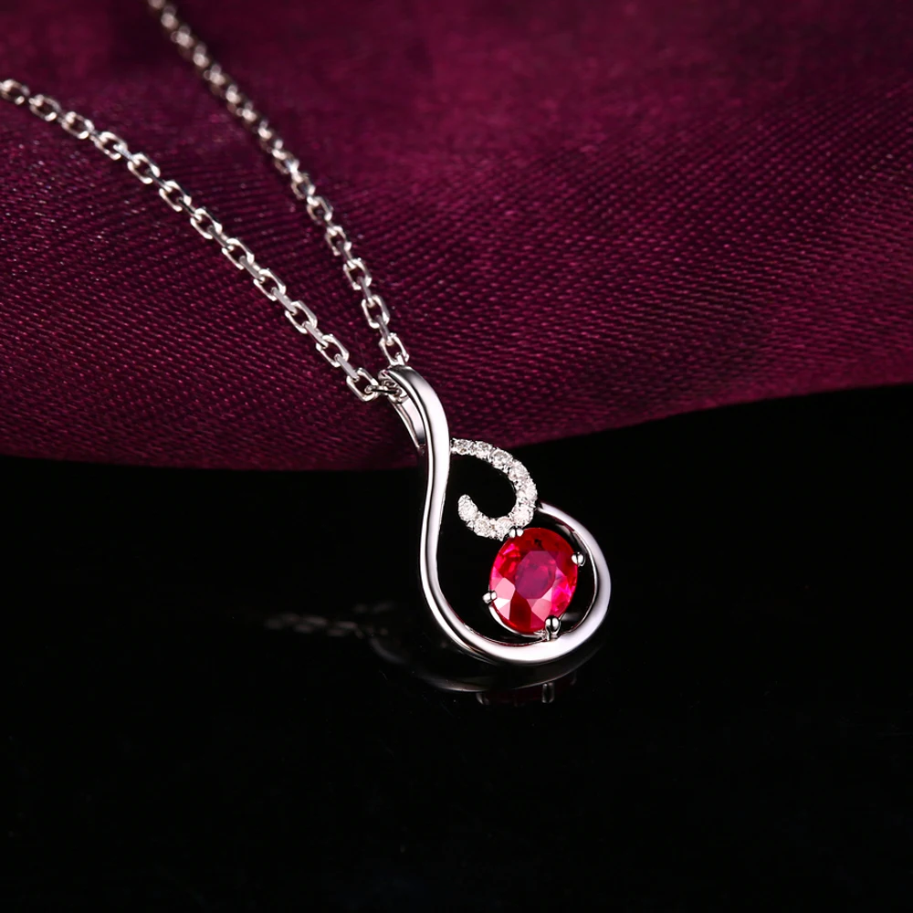 CaiMao 14KT/585 White Gold 0.69ct Natural Red Ruby 0.054ct Round Cut Diamond Engagement Gemstone Pendant Jewelry