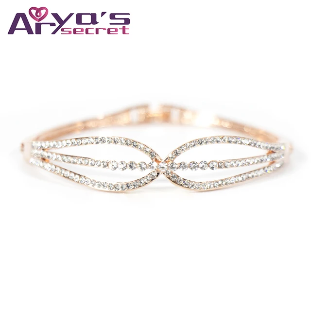 Crystal Charm Copper Bracelet Women On Hand Jewelry Love Cuff Rose Crystal Charm Copper Bracelet Women On Hand Jewelry Love Cuff Rose Gold Color Female Bangles