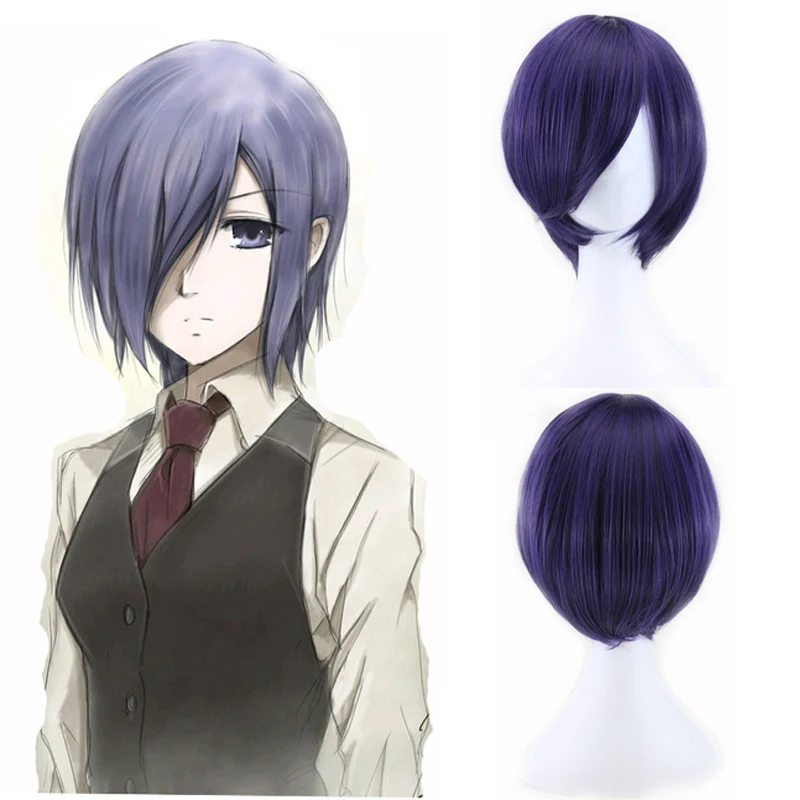 

Tokyo Ghoul Cosplay Wigs Kirishima Touka Heat Resistant Synthetic Hair Blue Purple Anime Cosplay Costume Halloween Women Wig+Cap