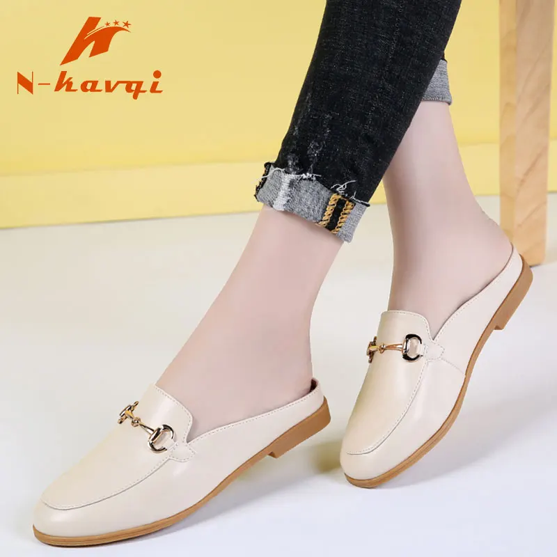 

NKAVQI Women Leather Casual Slippers Shoes Women Work Flat Slippers Medical Doctors Nurses Surgical Shoes Ladies Fashion Shoes