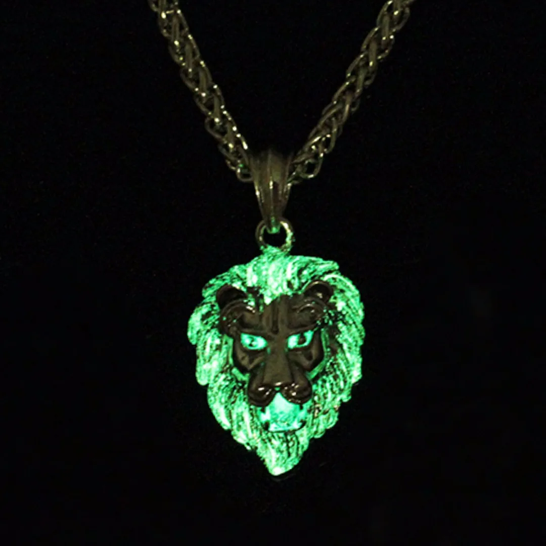 Men's Stainless Steel Luminous Glowing In The Dark Lion Head Pendant Necklace