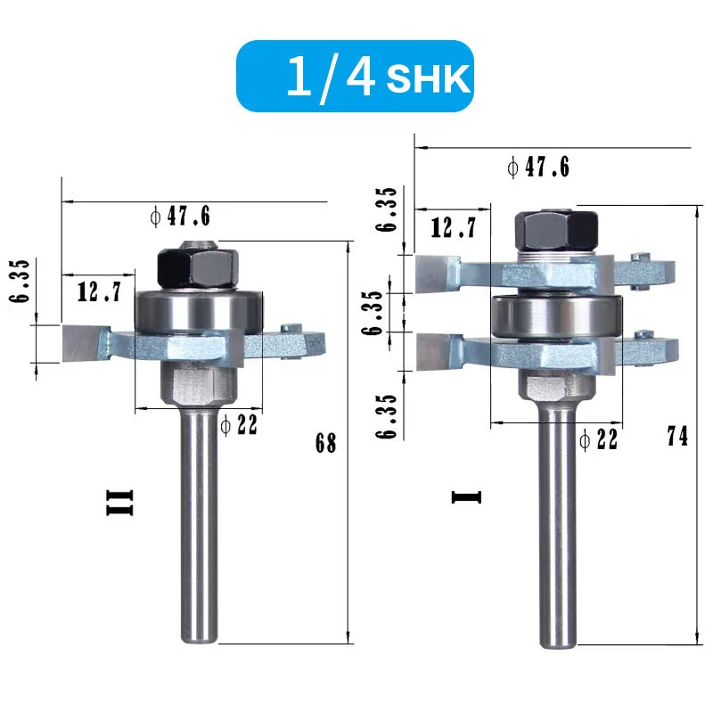 

2pcs/Set 1/4 Inch Shank T-handle Rail And Stile Router Bit Wood Working Cutter High Quality Matched Tongue and Groove Router Bit