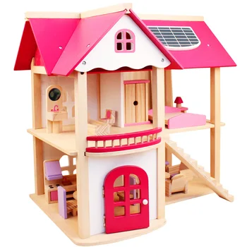 

Wooden Doll House Girl Play Pretend Play Toy Play House Toy Children Simulation Wooden Doll House Room Pink Villa