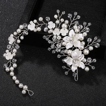 

KMVEXO Ceramic Flowers Wedding Headbands for Bride Crystal Pearls Women Hairpins Bridal Headpiece Hair Jewelry Accessories 2019